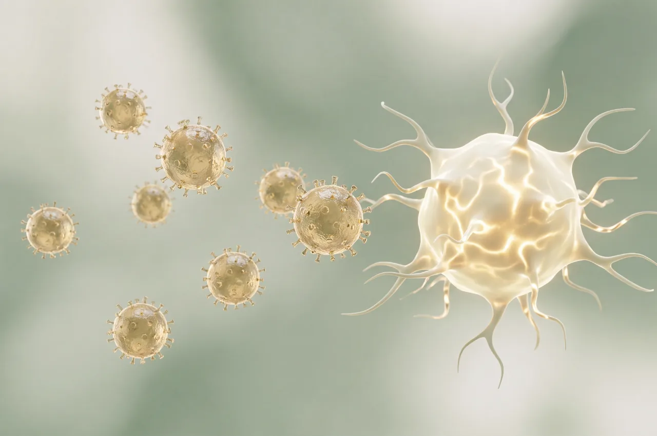 Illustration of pollen triggering an immune response